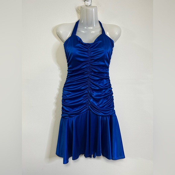 le chateau Dresses & Skirts - Y2K Le Chateau Halter Ruched Frill Cobalt Blue Formal Dress